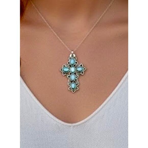 Ethiopian Opal Filigree Religious Cross Pendant & Free 16” Chain 925 - Picture 2 of 4